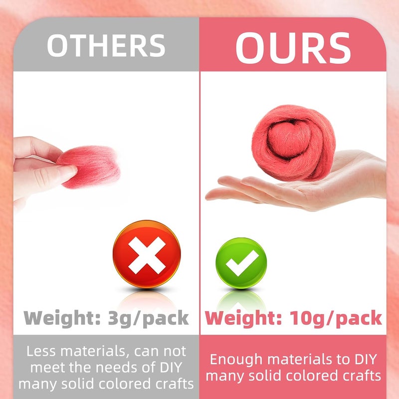 Flylin Needle Felting Wool, 10 Colors Wool Roving Yarn for Beginners and Wet Felting, 10g/Colour Fibre Wool Roving for DIY Craft/Spinning/Wall Hangings/Tapestry (Red Series) - Image 2